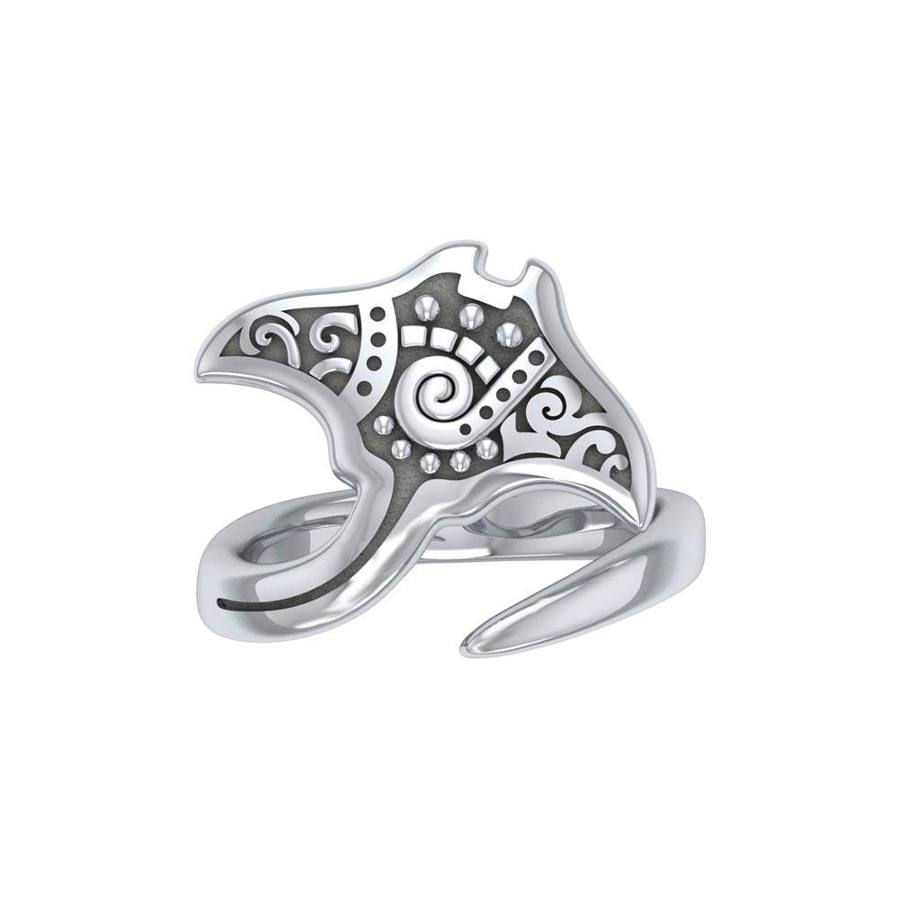 Silver Aboriginal Manta Ray Spoon Ring TRI1774 - Ring