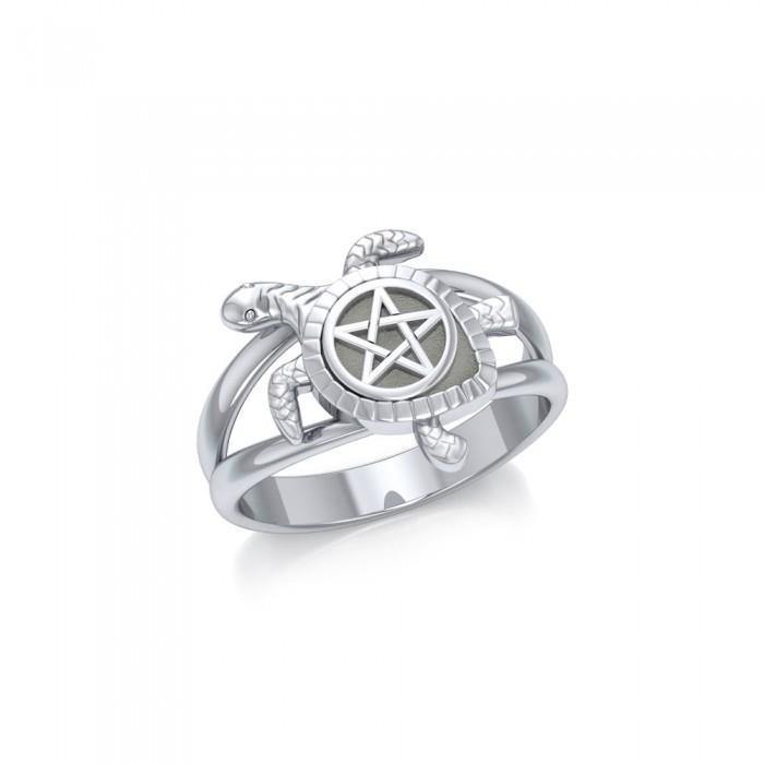 Sea Turtle with Star Silver Ring TRI1783 - Ring