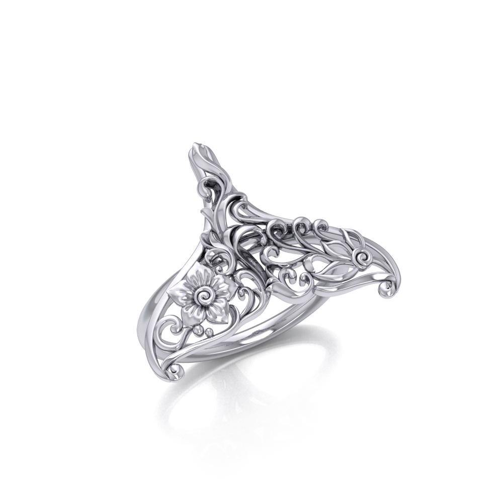 The graceful tale Silver Whale Tail Filigree Ring TRI1793 - ring