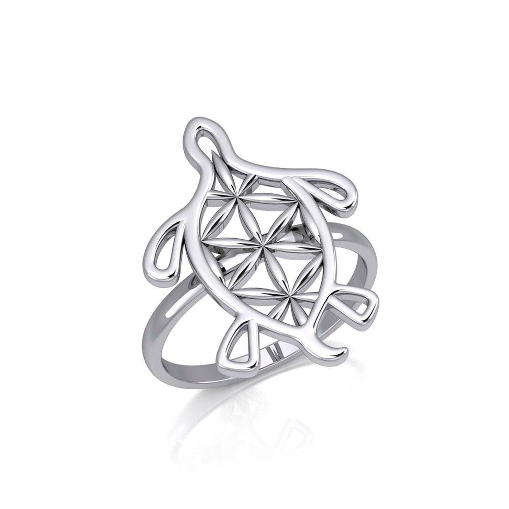 Turtle with Flower of Life Shell Silver Ring TRI1894 - Ring