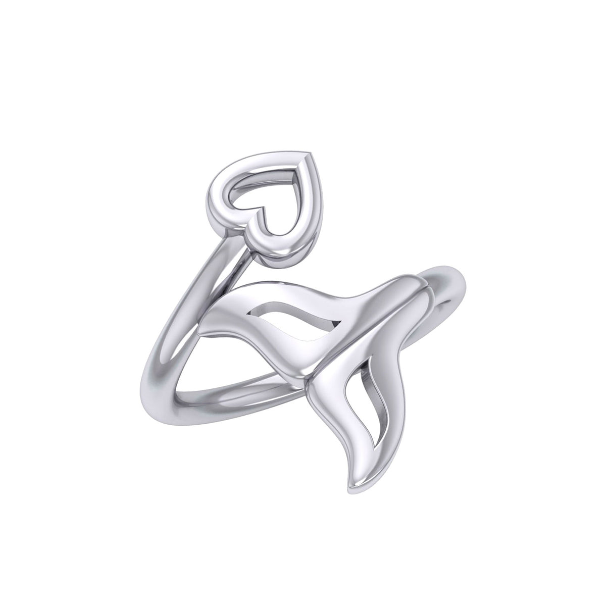 Whale Tail with Heart Wrap Ring TRI2342