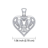 14K White Gold Sea Turtles with Celtic Triquetra in Heart Pendant WPD5211